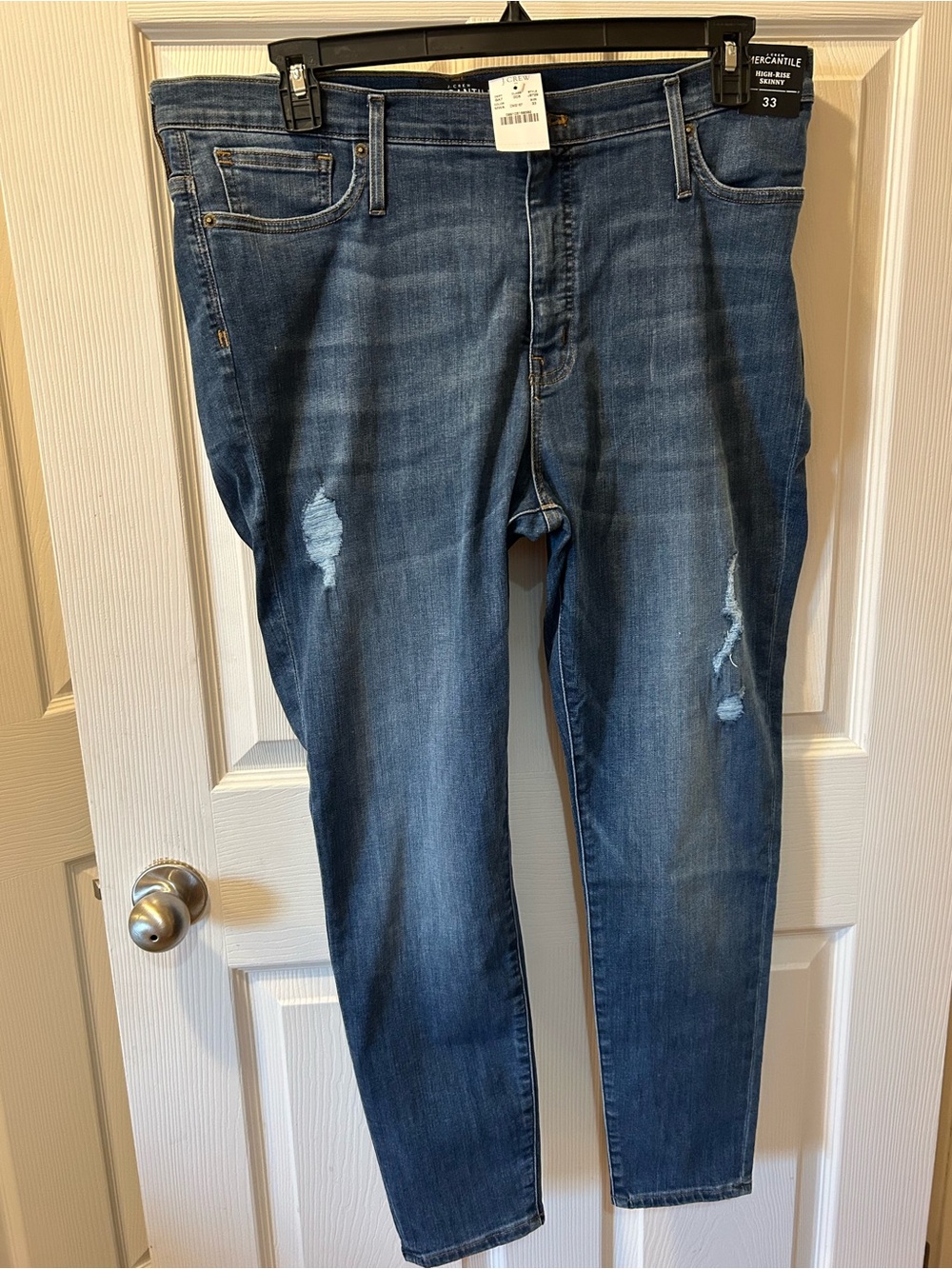 J. Crew Mercantile Size 33 High-Rise Skinny Distressed Blue Jeans Ankle NWT